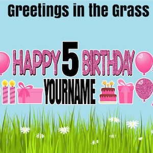 Extra Large Personnalisé Happy (Age) Anniversaire Double Yard Signes avec enjeux: HBD Package 2 Pink Glitter