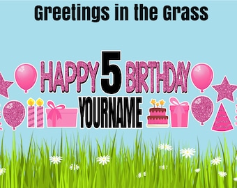 Extra Large Personalized Happy (Age) Birthday Double Yard Signs with Stakes: HBD Package 2 Pink Glitter
