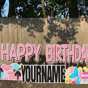 Mermaid personnalisé Joyeux anniversaire Double Yard Card Signes avec enjeux: Mermaid HBD Package Easy Setup