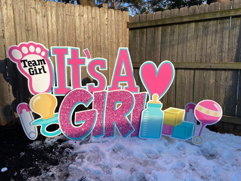 Its a Girl Baby Shower Yard Card Sign With Stakes Etsy