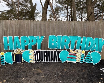 Personalized Large Happy Birthday with Age Set Yard Card Signs with Stakes Birthday Signs: Multiple Colors Large Happy Birthday Signs