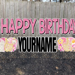Cartes personnalisées Princess Happy Birthday Double Yard Card Signs avec enjeux: Mermaid HBD Package Configuration facile