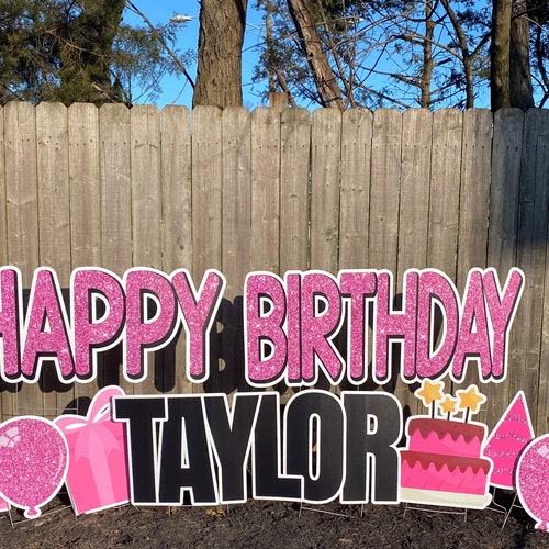 Personalized Large Happy Birthday With Age Set Yard Card Signs Etsy