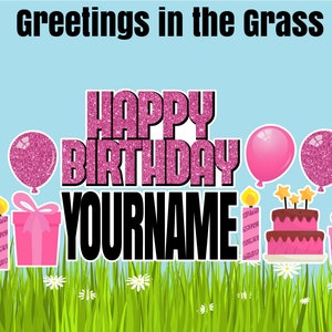 Complétez les signes personnalisés de cour de joyeux anniversaire avec des enjeux : Paquet HBD 1 paillettes ou paillettes couleurs multiples !