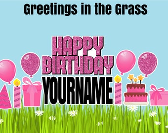 Complete Personalized Happy Birthday Yard Signs with Stakes: HBD Package 1 Glitter or Sequins Multiple Colors!