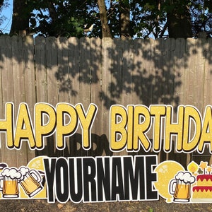 Cheers personnalisés et bières Joyeux anniversaire Double Yard Card Signes avec enjeux: Bière HBD Package Easy Setup