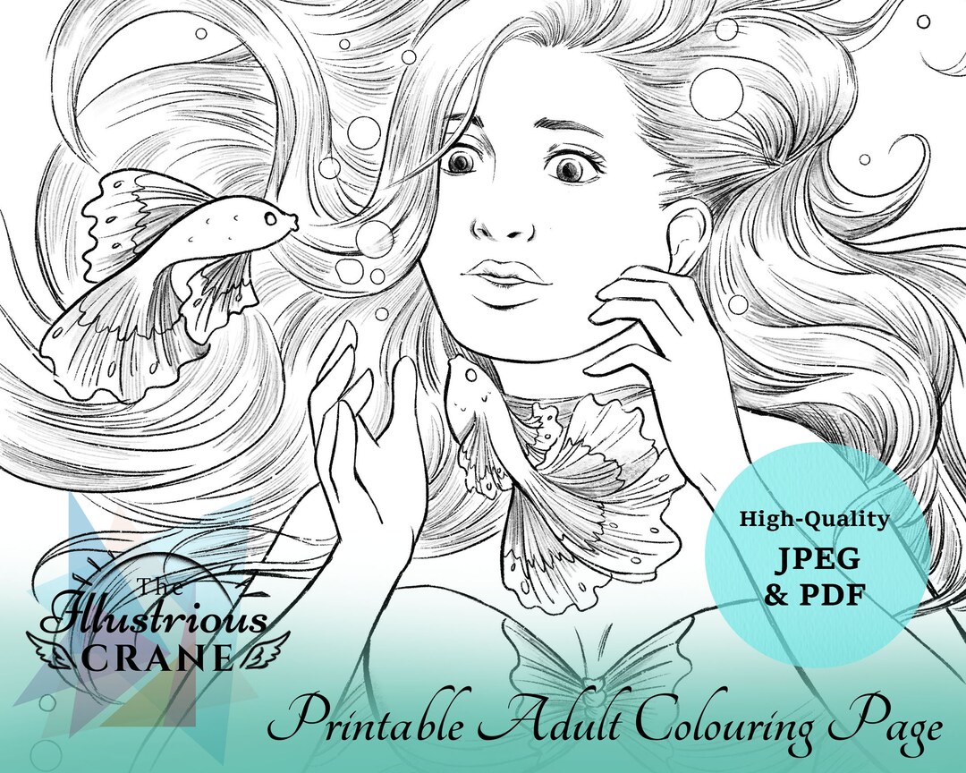 Printable Adult Coloring Page Mermaid: Premium Colouring - Etsy