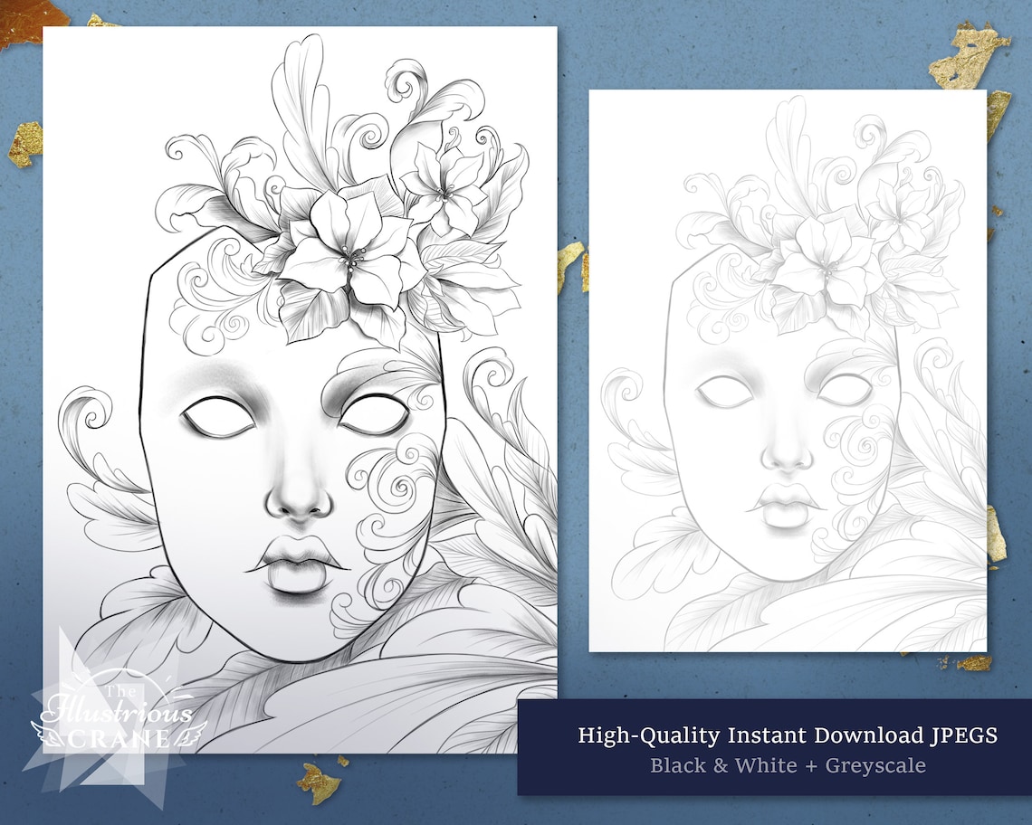 Printable Adult Coloring Pages, Bundle of 6x Venetian Mask Coloring ...