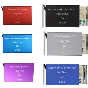 Porta carte di credito RFID inciso personalizzato Portafoglio sottile sottile in metallo Portafoglio uomo donna Portafogli pop-up minimalisti Mini
