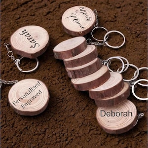 Personalised Engraved Solid Round Wooden Keyring - Custom Hotel Key Fob & Keychain Natural Wood Custom Engraving