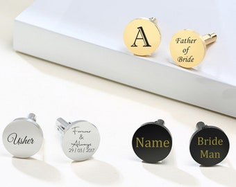 Personalised Engraved Cufflinks Ideal 2PCS Anniversary Birthday Engagement Wedding Gift for Father Best Man Groom Groomsman 4 Colours Option