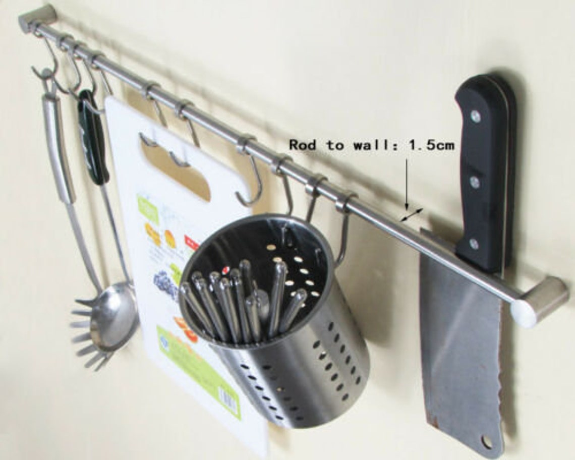 Stainless Steel Brushed Hanging Rail for Kitchen Utensils Wall Etsy