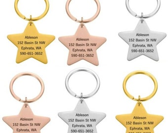 Personalised Engraved Star Shape Stainless Steel Alloy Pet Identity Tags Charm