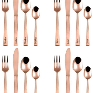 Personalised Engraved Rose-Gold Effect Stainless Steel Cutlery Set 16 Piece