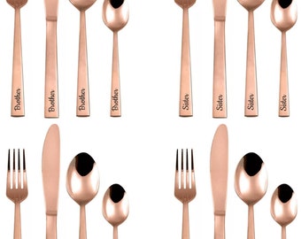 Personalised Engraved Rose-Gold Effect Stainless Steel Cutlery Set 16 Piece