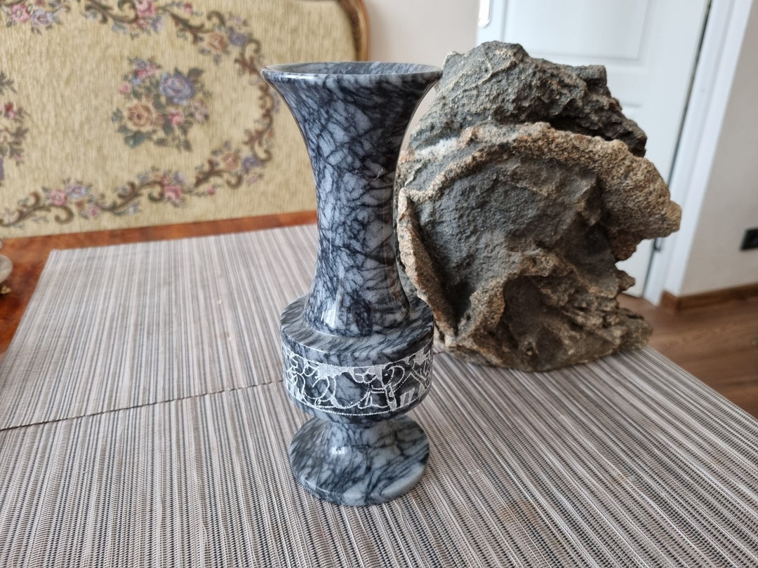 Grey Marble VASE. Cilindrical Vase. Vintage. 20.5 Cm Height Etsy