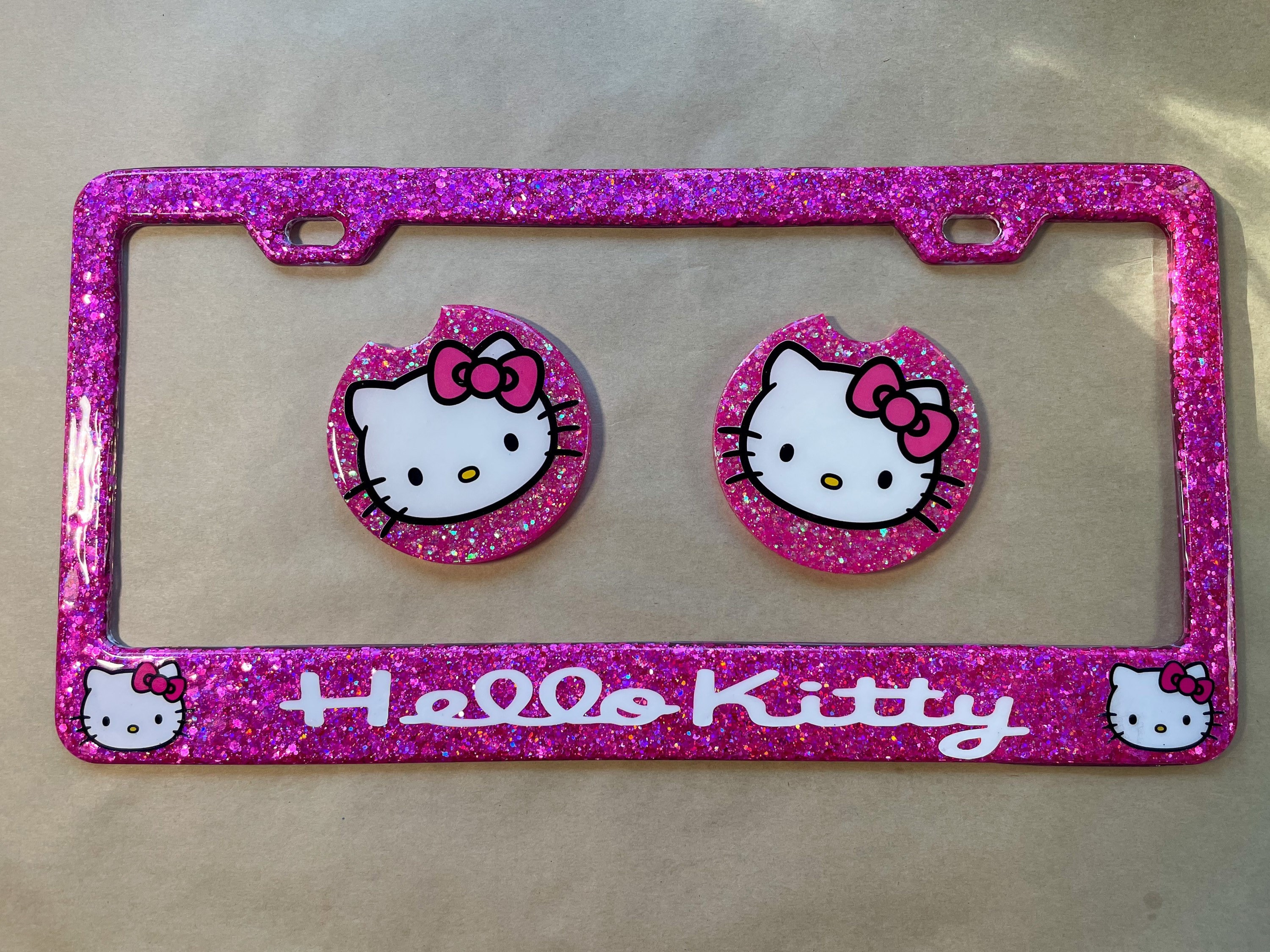 Hello Kitty License Plate Frame and Coaster Bundle Sanrio Etsy
