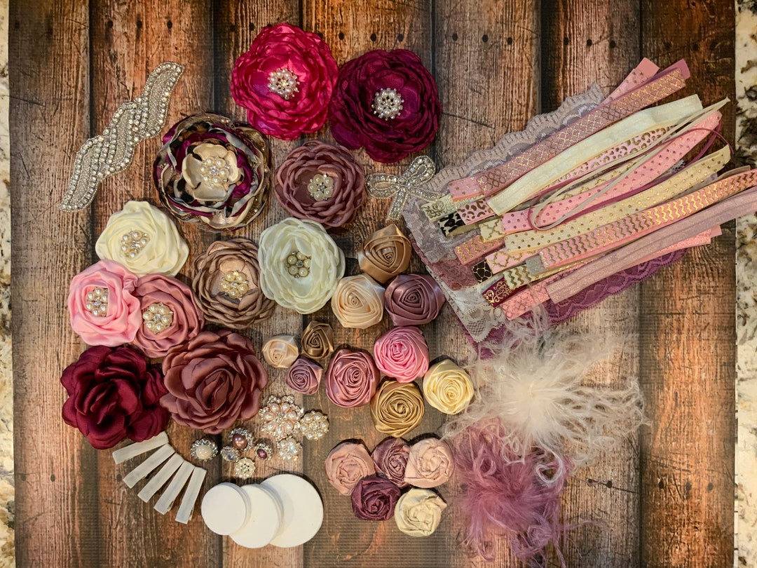thumbnail image 2 of Felt Flower Headband Materials Bowtique Emilee Mini Headband DIY Kit - Makes 14 Purple & Pink Baby Headbands Scrunchie Making Kit 2 of 13