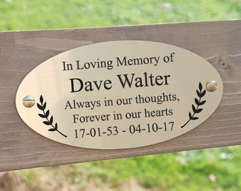 Personalised Garden Bench Plaque, Memorial, Anniversary, Pet Name Tag, Weatherproof Brass or Silver Laminate