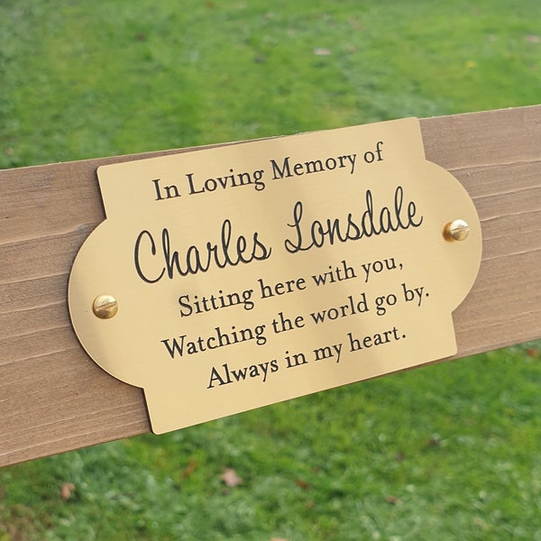 Personalised Bench Plaques,Name Tags, All weather Memorial Plaque, Anniversary, Commemoration, Scalloped Garden Plaque Brass/Silver colour