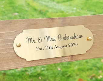 Personalised Bench Plaque, Weatherproof Memorial, Anniversary Gift, Brass or Silver