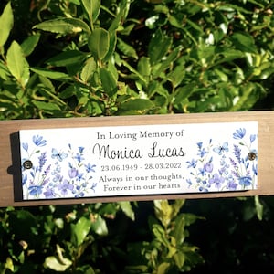 Personalised Blue Wildflower Bench Plaque, All weather Memorial Plaque, Acrylic Flowers Plaque, garden plaque, planter, Garden Memorial