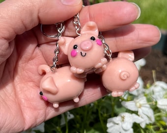 Handmade Polymer Clay Pig Keychain Charm – Whimsical Bag Accessory