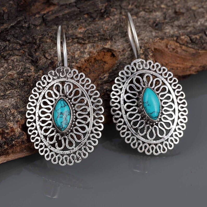 turquoise stone earring handmade Jewelry sterling silver earring gemstone earring