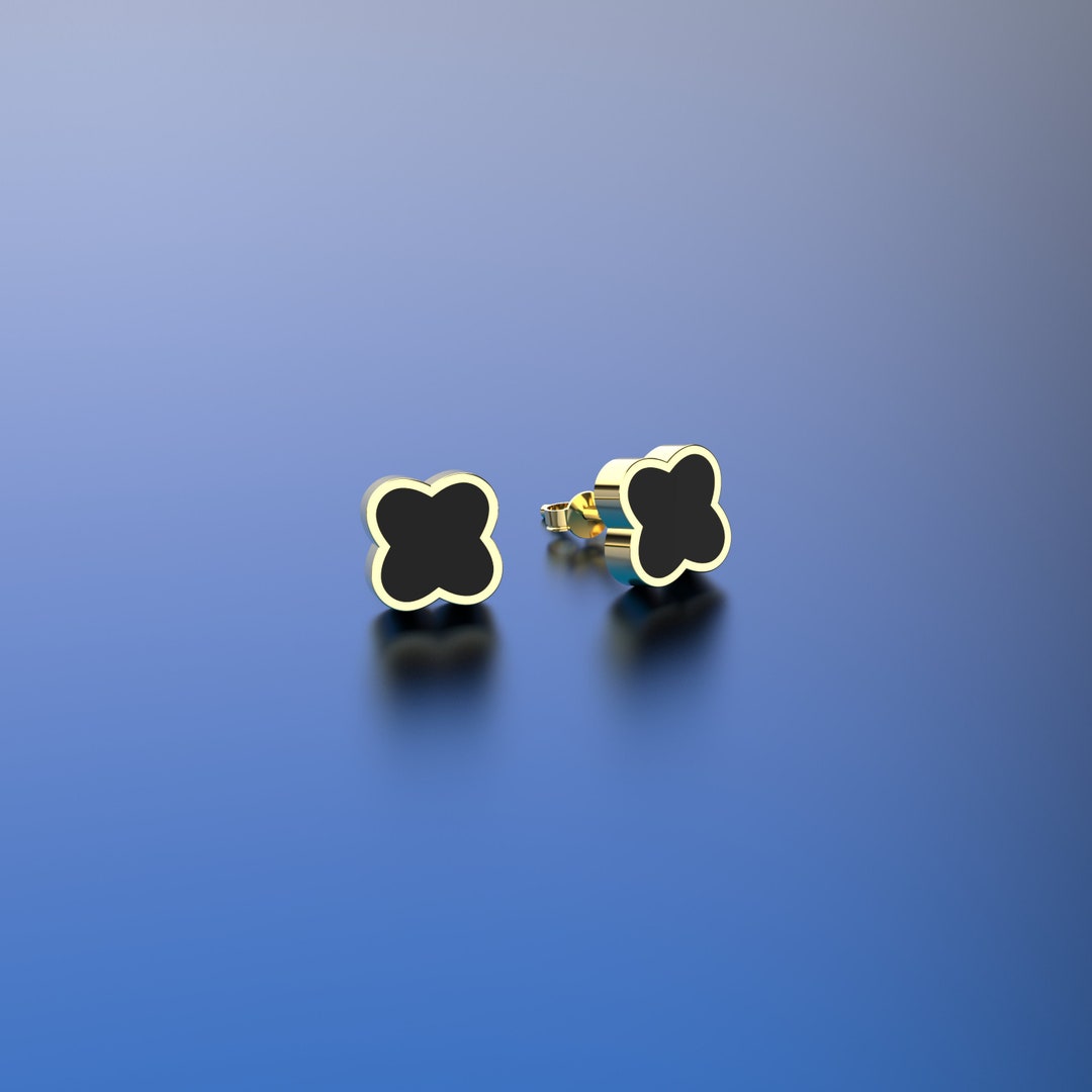 14k Solid Gold Clover Stud Earrings Quatrefoil Earrings Four Etsy