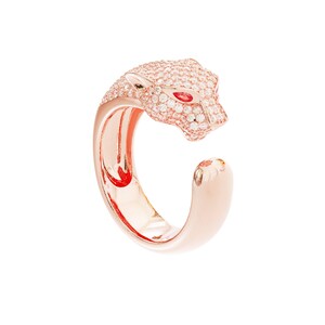 Panther Head Silver, Gold and Diamond Ring
