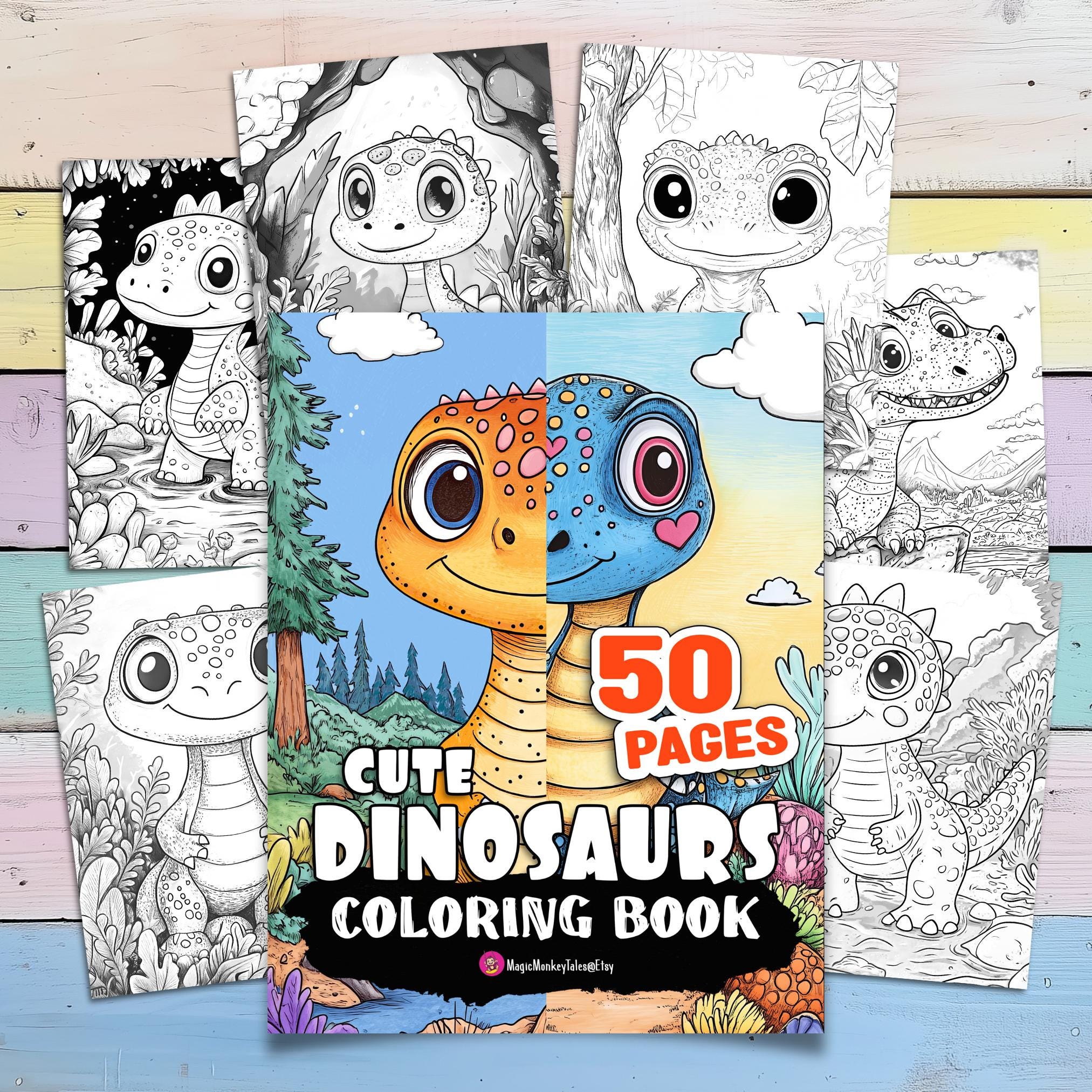 50 páginas para colorear de dinosaurios para niños / Páginas para colorear digitales de dinosaurios / Libro para colorear para niños / Páginas para colorear digitales / Hojas de dinosaurios