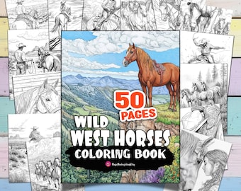 Más de 50 páginas para colorear de caballos y vaqueros / Páginas para colorear digitales de caballos y vaqueros / Hojas de caballos y vaqueros