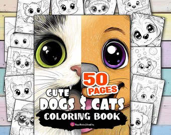 50 páginas para colorear de mascotas para niños / Lindas páginas para colorear digitales de mascotas / Libro para colorear para niños / Páginas para colorear digitales / Hojas de perros y gatos