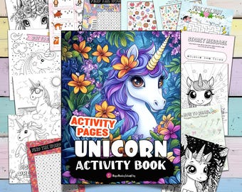 Unicorn Activity Book: 20 Coloring Pages, Puzzles, Mazes (Digital Download)