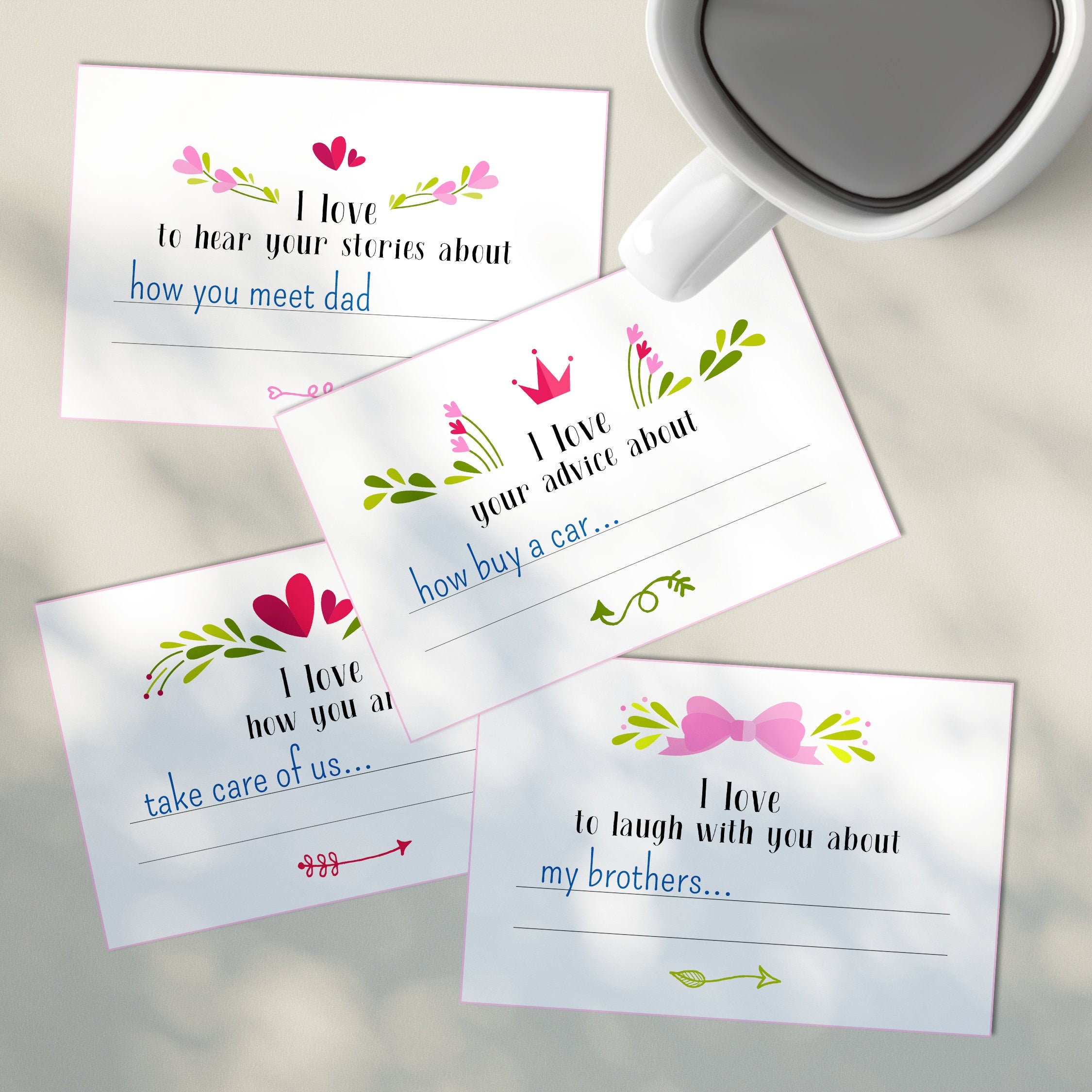Mother day gift cards. Four personal cards for Mother Day. Mom Etsy