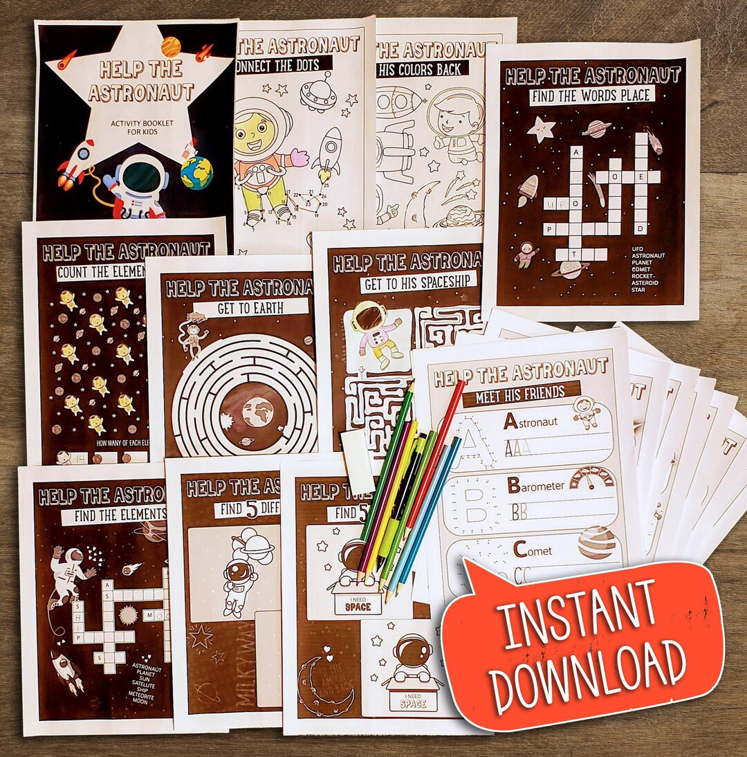 Printable Astronaut Activity Book Fun Activity Birthday Party - Etsy