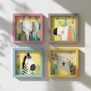 Schattige dierenmuurkunst – 10 speelse en grillige prints | Genderneutraal kinderkamerdecoratie | Digitale download | Afdrukbare set kinderkamer
