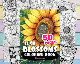 50 páginas para colorear de flores para niños / Páginas para colorear digitales de flores / Libro para colorear para niños / Páginas para colorear digitales / Hojas de flores