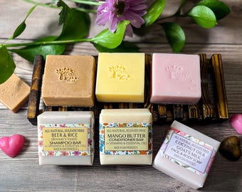 Natural Soap & Shampoo Bar Trio: Coconut Oil, Mango Butter, Beer