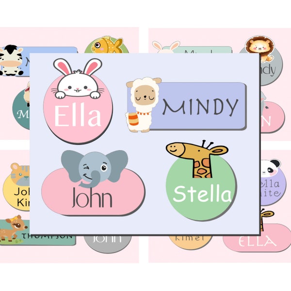 Cute Personalized Name labels Daycare Labels Bottle Labels School Supply Labels  Clothes tag Waterproof  Kids Labels  Vinyl stickers Animals