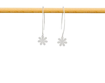 Lange oorbellen met bloemhanger van 925 sterling zilver, minimalistische en boho zilveren sieraden, massief zilveren hangende oorbellen, dames