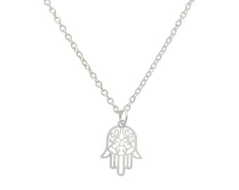 Silver stainless steel necklace, Hamsa pendant, boho women's necklace, choker necklace, gift jewelry for women