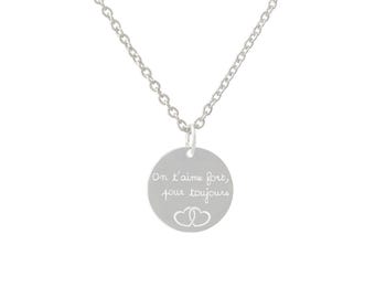 Collar de acero inoxidable plateado con medallón grabado, joyería personalizable, collar personalizado, colgante con mensaje grabado, regalo para mamá