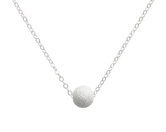 Collier argent 925 perle pailletée, collier argent ras du cou, collier minimaliste argent massif, collier pour femme, collier sphère bille