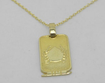 Solid 14ct Gold Cancer Zodiac Pendant Necklace 16-18" Lovely Vintage Condition Adjustable