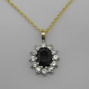 Solid 9ct Yellow Gold Sapphire & CZ Pendant Necklace Lovely Vintage Condition
