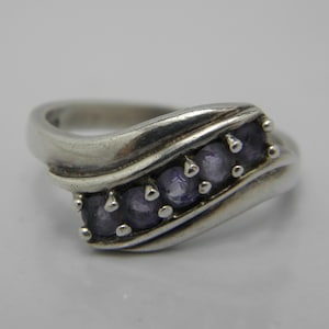 Sterling Silver Amethyst Cross-Over Ring UK Size O 1/2 US Size 7.5 Lovely Vintage Condition FREEpost