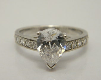 Solid Sterling Silver White Gem Accented Solitaire Ring UK Size M 1/2 US Size 6.5 Lovely Vintage Condition FREE post