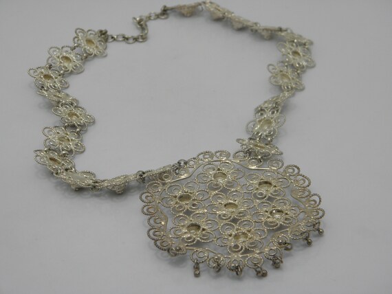 LARGE Solid 925 Sterling Silver Pierced Necklace … - image 9