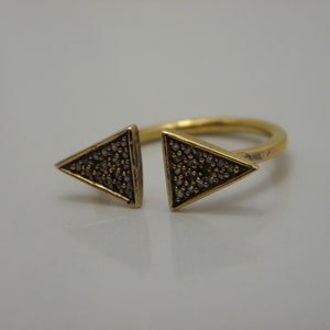 9ct Gold on Sterling Silver White Gemstone Open Brutalist Ring UK Size N 1/2 US Size 7 Lovely Vintage Condition FREE post